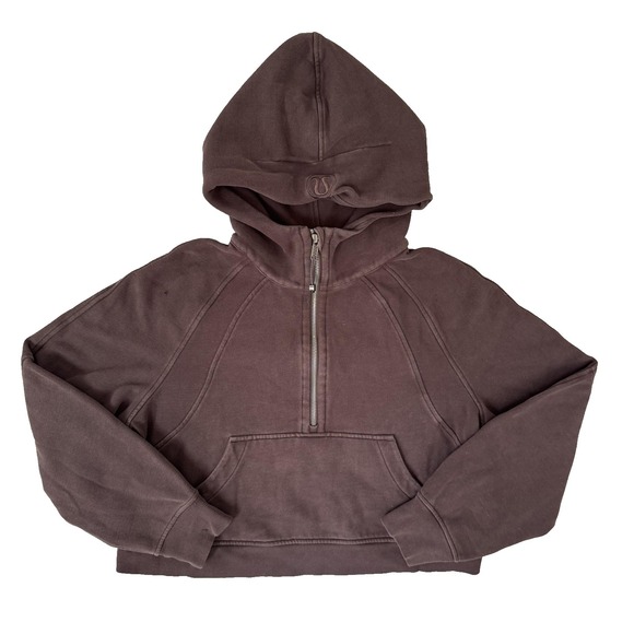 lululemon athletica Tops - Lululemon Scuba Hoodie Womens Small Brown 1/2 Zip Cropped Kangaroo Pocket